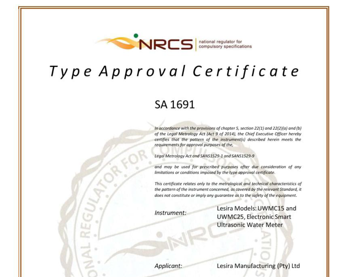 SANS 1529 certificate